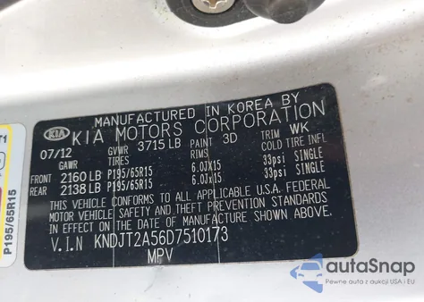 2013 Kia Soul z USA, uszkodzony, nr VIN KNDJT2A56D7510173